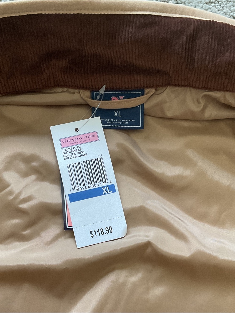 Vineyard Vines Quilted Tan Vest 0510 - Picture 2 of 9